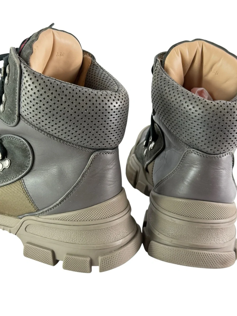 GUCCI 521679 Flashtrek Gray Leather Men Hiking Boots Made in Italy 10.5 - 11US